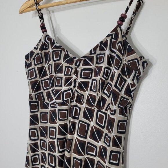 Planet Brown Geometric Print Fit and Flare Midi Dress Adjustable Spaghetti Strap - Picture 12 of 12